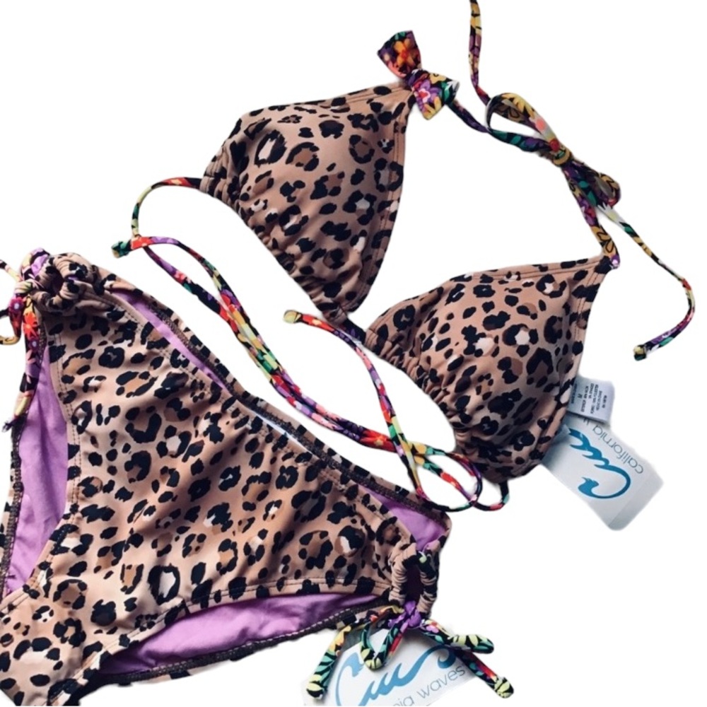 California Waves - NWT Cheetah + Floral Print Bikini - Size Medium
